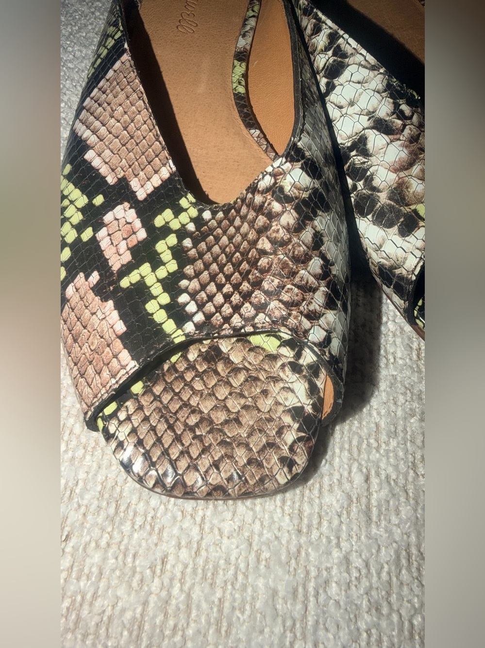 Madewell Snake-Print Open-Toe Mules in Brown, Black & Green - Picture 2 of 9